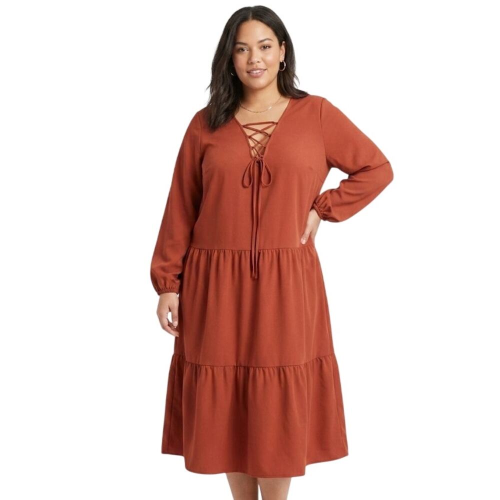 JustFab Midi Cotagecore Dress Two-Tiered Flowy Lightweight Plus Size 1XL